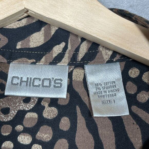 Chicos Blazer Jacket Women Size 1 Medium Floral Cotton Blend Gold Black Metallic - Picture 9 of 12